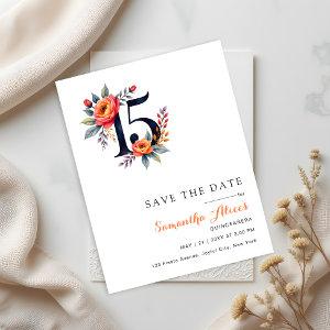 Modern Watercolor Floral Number 15 Quinceanera Save The Date