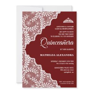 Modern White Floral Lace Burgundy Quinceanera