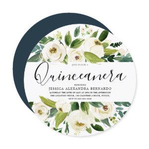 Modern White Florals Green Leaf Quinceanera Party
