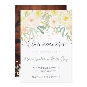 Modern yellow rose green floral gold Quinceanera