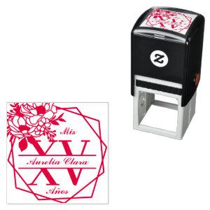 Monogram Geometric Floral Quinceanera Mis XV 15 Self-inking Stamp