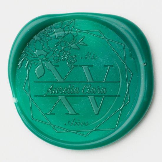 Monogram Geometric Floral Quinceanera Mis XV 15 Wax Seal Sticker