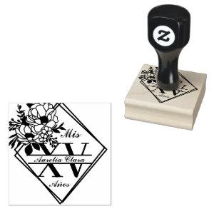 Monogram Quinceanera Mis XV Geometric Floral  Rubber Stamp