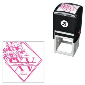 Monogram Quinceanera Mis XV Geometric Floral  Self-inking Stamp