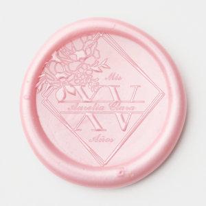 Monogram Quinceanera Mis XV Geometric Floral Stamp Wax Seal Sticker