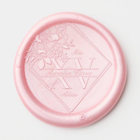 Monogram Quinceanera Mis XV Geometric Floral Stamp Wax Seal Sticker