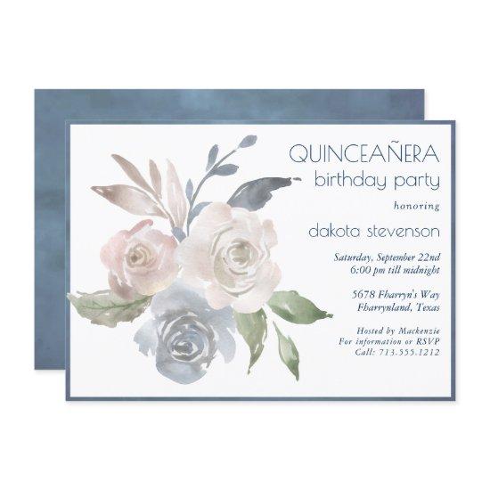 Muted Floral Bouquet | Blue Cream Quiceanera 15th
