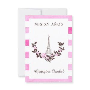 My 15 Years Old Floral Design Paris Rosa Rayas Thank You Card