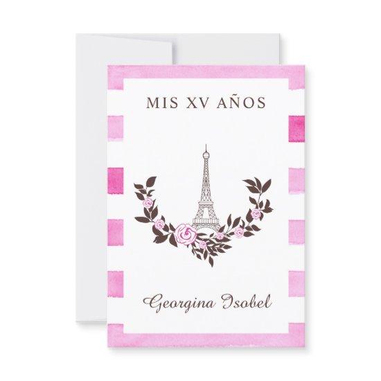 My 15 Years Old Floral Design Paris Rosa Rayas Thank You Card