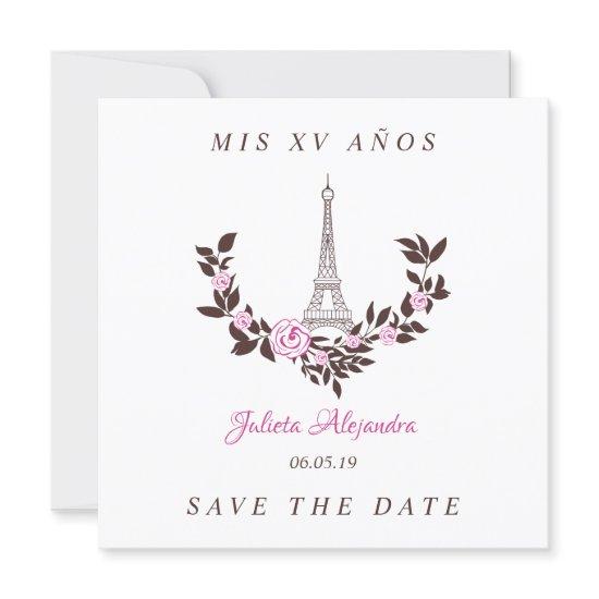 My Fifteen Years Floral Paris Rosa Español Thank You Card