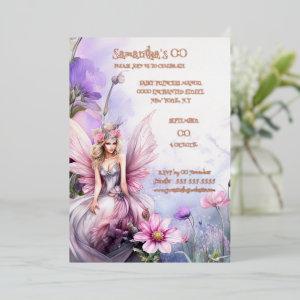 Mythical watercolor fairy princess pink floral  foil