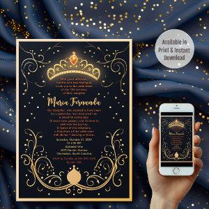 Navy and Gold Floral Crown Quinceañera Party