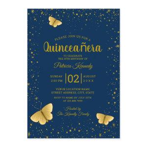 Navy And Gold Glitter Butterfly Quinceanera