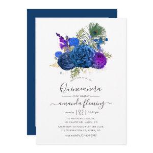 Navy and Purple Vintage Peacock Floral Quinceañera
