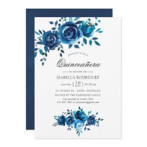 Navy and White Watercolor Floral Quinceañera