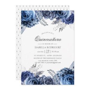 Navy and White with Silver Foil Floral Quinceañera