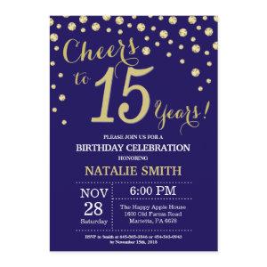 Navy Blue and Gold 15th Birthday Diamond