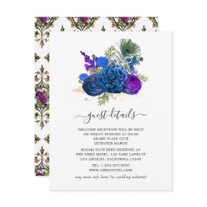 Navy Blue and Gold Vintage Peacock Guest Details Enclosure Card