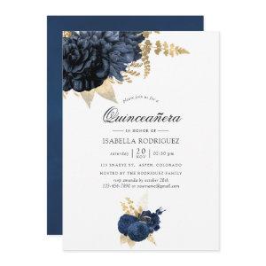 Navy Blue and Gold Vintage Rose Quinceañera