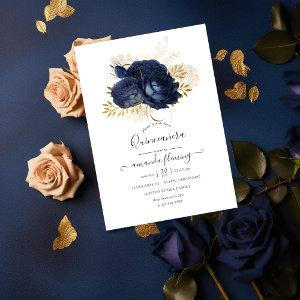 Navy Blue and Gold Vintage Rose Quinceañera