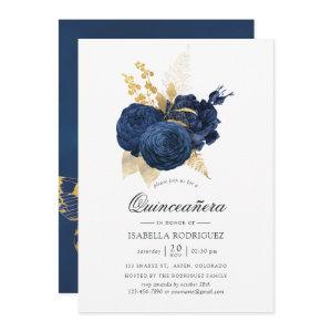 Navy Blue and Gold Vintage Rose Quinceañera