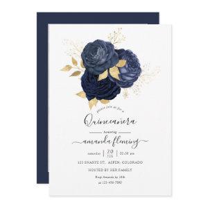 Navy Blue and Gold Vintage Rose Quinceañera Photo