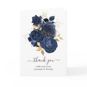 Navy Blue and Gold Vintage Roses Photo Thank You Card