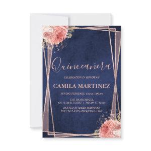 Navy Blue and Rose Gold Quinceanera Party