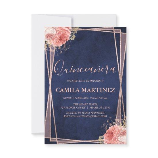 Navy Blue and Rose Gold Quinceanera Party