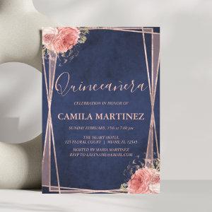 Navy Blue and Rose Gold Quinceanera Party
