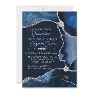 Navy Blue and Silver Glitter Agate Quinceanera