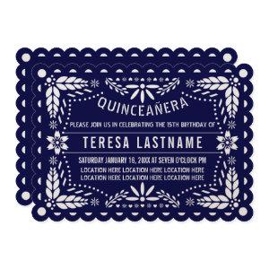 Navy blue and white papel picado Quinceañera