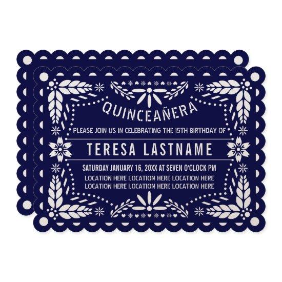 Navy blue and white papel picado Quinceañera