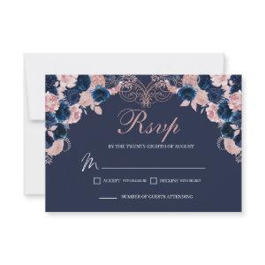 Navy Blue & Blush Pink Floral RSVP Enclosure Card