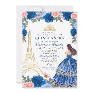 Navy Blue Blush Pink Gold Tiara Paris Quinceañera