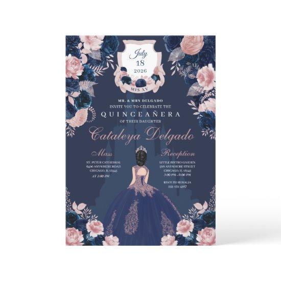 Navy Blue & Blush Pink Princess Castle Quinceañera
