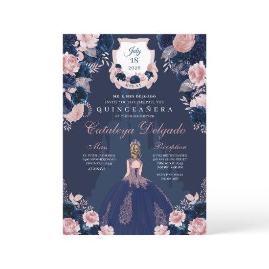 Navy Blue & Blush Pink Princess Castle Quinceañera