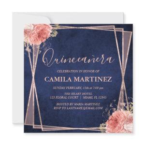 Navy Blue Blush Pink Rose Gold Quinceanera Party