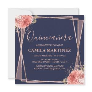 Navy Blue Blush Pink Rose Gold Quinceanera Party