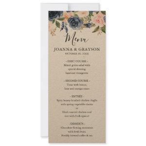 Navy Blue Blush Pink Rose Wedding Menu