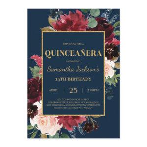 Navy blue burgundy blush floral quinceanera