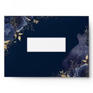 Navy Blue Dress & Flowers Sparkle  Envelope