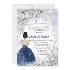 Navy Blue Dress Girl, Blue Flowers Quinceanera