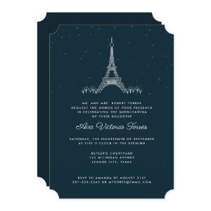 Navy Blue Eiffel Tower Under the Stars Quinceañera