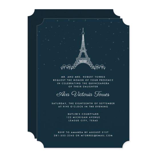 Navy Blue Eiffel Tower Under the Stars Quinceañera