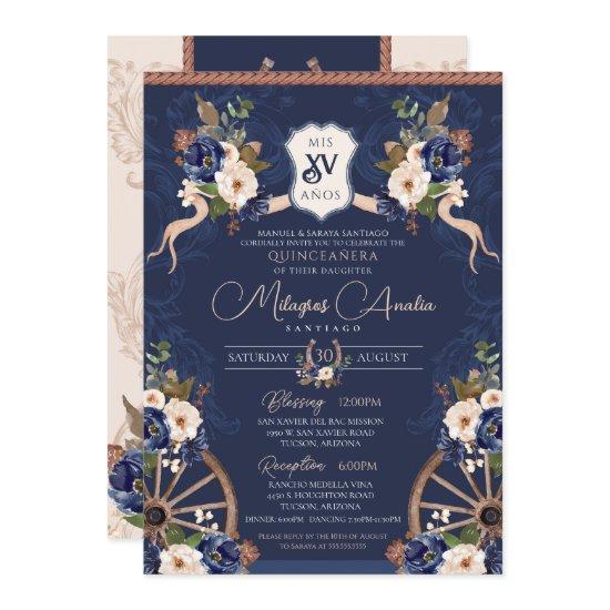 Navy Blue Elegant Baroque Charra Quinceanera