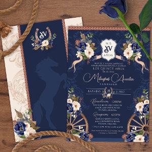 Navy Blue Elegant Baroque Charro Quinceanera