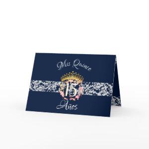 Navy Blue Elegant Silver Quinceañera Spanish