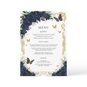 Navy Blue Floral Gold Butterflies Quinceanera  Program