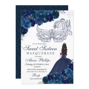 Navy Blue Floral Masquerade Sweet 16